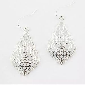 Silver Filigree Scroll Drop French Hook Earrings